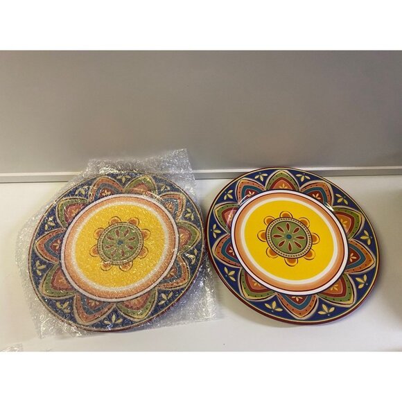 PIER 1 MEXICAKI DINNER PLATE SET OF 2 ROUND  WIDTH 10 7/8  NEW - Picture 1 of 4